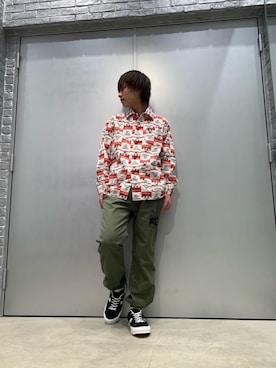 「アイテム（カバーオール、レッド系）」を使った、shuriさん（メンズ・167cm）の秋コーディネート