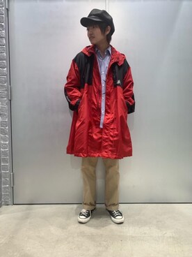 「アイテム（ミリタリージャケット、レッド系）」を使った、shuriさん（メンズ・167cm）の秋コーディネート