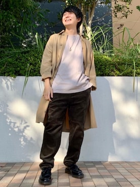 「秋トレンド2021」｜「アイテム（ステンカラーコート）」を使った、キクさん（メンズ・169cm）の秋コーディネート