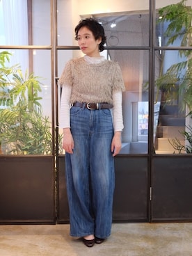 「もけもけ」｜「アイテム（アクセサリー）」を使った、森山保奈美さん（レディース・154cm）の秋コーディネート
