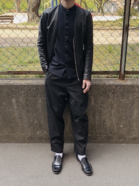 「Lui's（ルイス）のアイテム（ライダースジャケット）」を使った、jinさん（メンズ・177cm）の春コーディネート