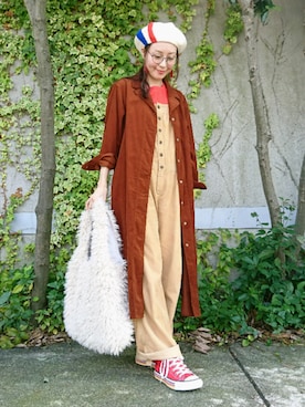 「NOMBRE IMPAIR（ノンブルアンペール）のアイテム（サロペット/オーバーオール）」を使った、きいさん（レディース・157cm）の秋コーディネート