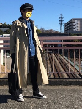 帽子を使った ロングトレンチコート のメンズ人気ファッションコーディネート Wear