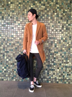 「NANO universe（ナノユニバース）のアイテム（チェスターコート）」を使った、nano・universe グランフロント大阪 STAFFさん（メンズ・170cm）の秋コーディネート