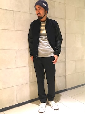 「NANO universe（ナノユニバース）のアイテム（スタジャン）」を使った、nano・universe グランフロント大阪 STAFFさん（メンズ・170cm）の冬コーディネート