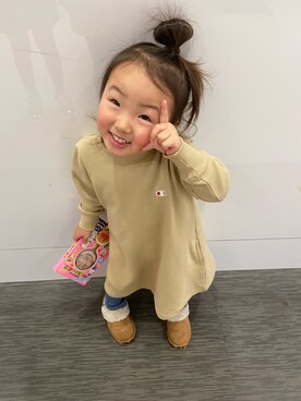 「キッズ服」｜「アイテム（ワンピース/ドレス）」を使った、sayakaさん（レディース・160cm）の冬コーディネート