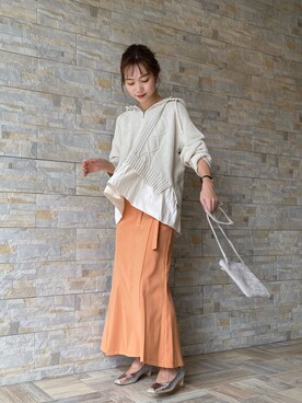 「CAPRICIEUX LE'MAGE（カプリシューレマージュ）のアシメベルトマーメイドスカート（スカート、オレンジ系）」を使った、yukiさん（レディース・162cm）の秋コーディネート