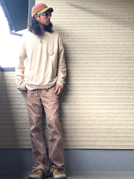 「CHUMS（チャムス）のアイテム（キャップ）」を使った、higerinseさん（メンズ・170cm）の春コーディネート