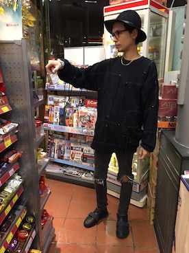 「TOPMAN（トップマン）のアイテム（帽子）」を使った、Alan  Hoさん（メンズ・179cm）の冬コーディネート