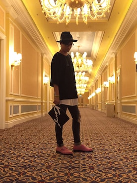 「TOPMAN（トップマン）のアイテム（帽子）」を使った、Alan  Hoさん（メンズ・179cm）の夏コーディネート