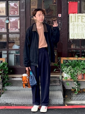 「zakka w（zakka w）のアイテム（パンツ）」を使った、Shawn Liuさん（メンズ・175cm）の秋コーディネート
