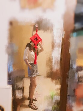「羊毛卷のアイテム（ヘアアクセサリー、ブラウン系）」を使った、piuoさん（レディース）の夏コーディネート