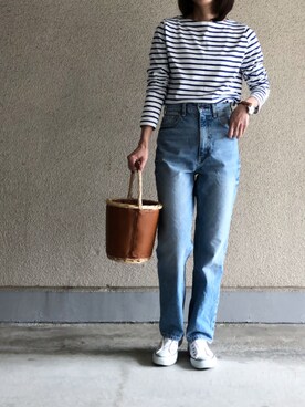 「ハイウエストストレートジーンズ」｜ikmさん（レディース・157cm）の春コーディネート