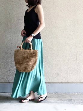 「ミントグリーン」｜「アイテム（ビーチサンダル）」を使った、ikmさん（レディース・157cm）の夏コーディネート