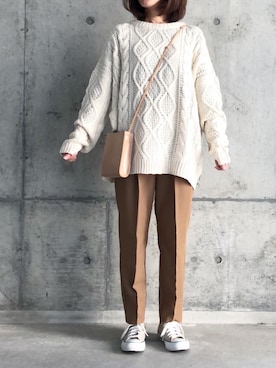 「GRL（グレイル）のケーブル編みニットトップス（ニット/セーター）」を使った、ikmさん（レディース・157cm）の秋コーディネート
