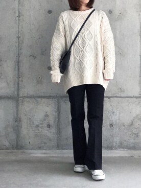「GRL（グレイル）のケーブル編みニットトップス（ニット/セーター）」を使った、ikmさん（レディース・157cm）の秋コーディネート