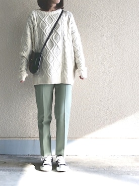 「GRL（グレイル）のケーブル編みニットトップス（ニット/セーター）」を使った、ikmさん（レディース・157cm）の冬コーディネート