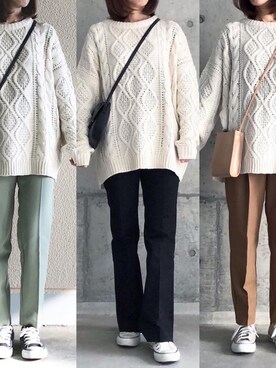「GRL（グレイル）のケーブル編みニットトップス（ニット/セーター）」を使った、ikmさん（レディース・157cm）の冬コーディネート