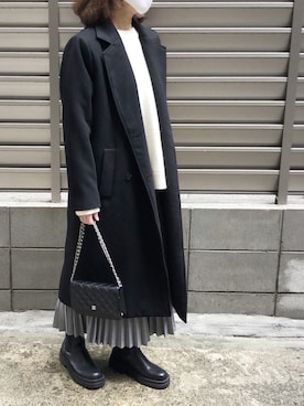 「DHOLIC（ディーホリック）のアイテム（チェスターコート）」を使った、ikmさん（レディース・157cm）の冬コーディネート