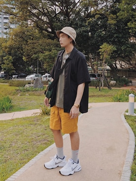 「アイテム（カーゴパンツ、イエロー系）」を使った、Chenさん（メンズ・174cm）の春コーディネート