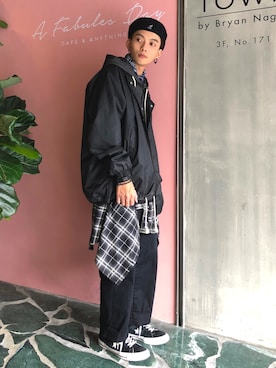「通勤穿搭」｜「アイテム（ハンチング/ベレー帽）」を使った、Chenさん（メンズ・174cm）の冬コーディネート