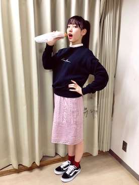 「Supreme.La.La.（シュープリームララ）のアイテム（スカート）」を使った、飯窪春菜さん（レディース・160cm）の冬コーディネート