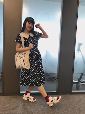 「merry jenny（メリージェニー）のアイテム（ワンピース/ドレス）」を使った、飯窪春菜さん（レディース・160cm）の春コーディネート
