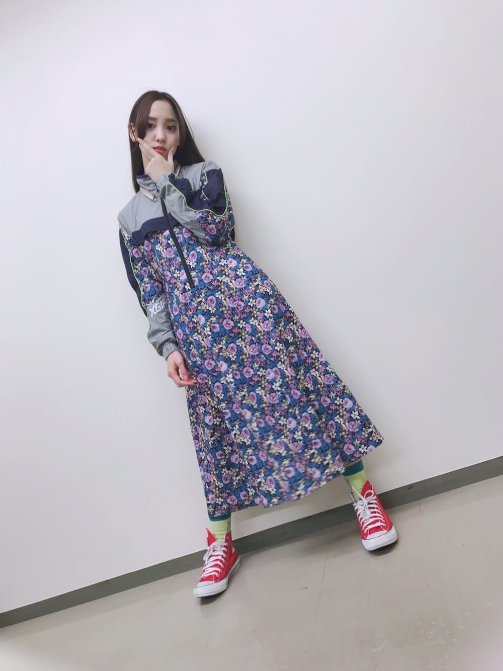 X-girl（エックスガール）の「GRANDMA FLORAL TRACK DRESS（ワンピース  