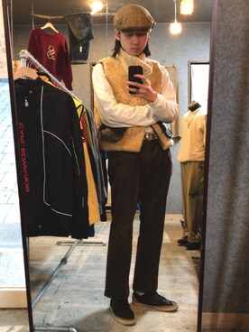 「ムートンジャケット」｜「アイテム（その他アウター）」を使った、コースケさん（メンズ・174cm）の春コーディネート