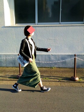 「MACPHEE（マカフィー）のアイテム（ライダースジャケット）」を使った、ぴーなつさん（レディース・168cm）の春コーディネート