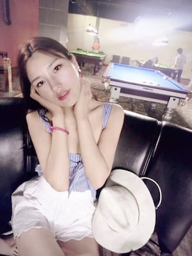 「ZARA（ザラ）のアイテム（キャミソール、ブルー系）」を使った、xegearayrabyuskgrさん（レディース）の夏コーディネート