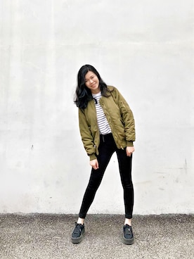 「MONKI（モンキ）のアイテム（MA-1）」を使った、LxxxRxxさん（レディース・172cm）の春コーディネート