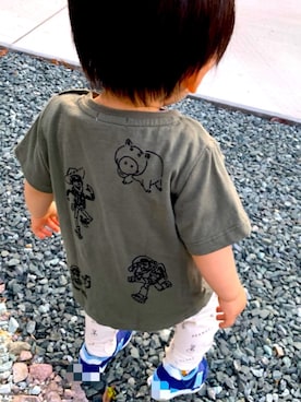 「B:MING by BEAMS（ビーミングバイビームス）のB:MING by BEAMS / Disney/Pixar プリントTシャツ 20SS（Tシャツ/カットソー、グリーン系）」を使った、まめぴさん（キッズ・80cm）の夏コーディネート