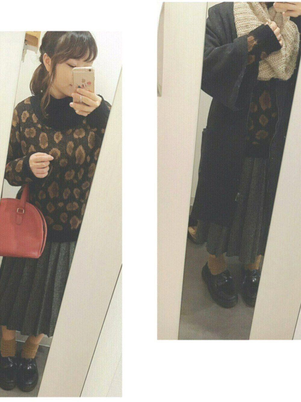 「古着、オールドコーチ、ひょう柄、雨の日コーデ、スヌード、UNIQLO、タートルネック、ZARA、who's who chico、Kastane」｜「Chicoのアイテム（ニット/セーター、ブラウン系）」を使った、べこさん（レディース・150cm）の秋コーディネートの1枚目の写真