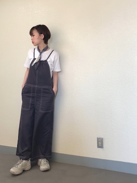 「アイテム（サロペット/オーバーオール）」を使った、かーにさん（レディース・165cm・20代）の夏コーディネート