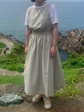 「CONVERSE（コンバース）のconverse コンバース AS LP WASHOUT SLIP OX 31301890 *MUSTARD（スニーカー、イエロー系）」を使った、おはなさん（レディース・157cm）の夏コーディネート