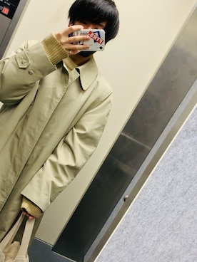 「古着好きな人と繋がりたい」｜「アイテム（ステンカラーコート）」を使った、やこさん（メンズ・165cm）の秋コーディネート