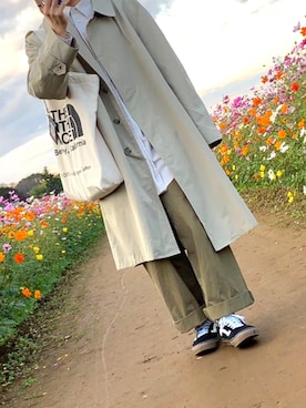「古着好きな人と繋がりたい」｜「アイテム（ステンカラーコート）」を使った、やこさん（メンズ・165cm）の秋コーディネート