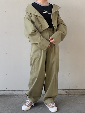 「w closet（ダブルクローゼット）のアイテム（ノーカラージャケット）」を使った、中川美空さん（レディース・152cm）の春コーディネート