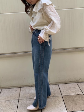 「w closet（ダブルクローゼット）のスクエアトゥブーツ（ブーツ）」を使った、中川美空さん（レディース・152cm）の春コーディネート