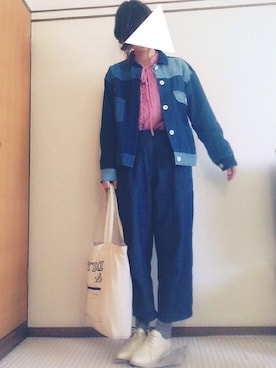 「POU DOU DOU（プードゥドゥ）のアイテム（デニムジャケット）」を使った、くまがい まこさん（レディース・163cm）の春コーディネート