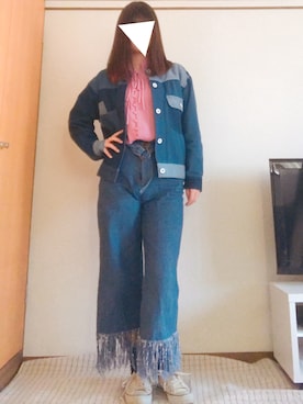 「POU DOU DOU（プードゥドゥ）のアイテム（デニムジャケット）」を使った、くまがい まこさん（レディース・163cm）の春コーディネート