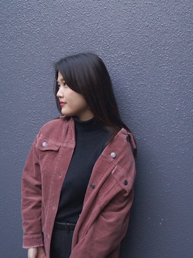 「アイテム（デニムジャケット、ピンク系）」を使った、ainanさん（レディース・158cm）の冬コーディネート