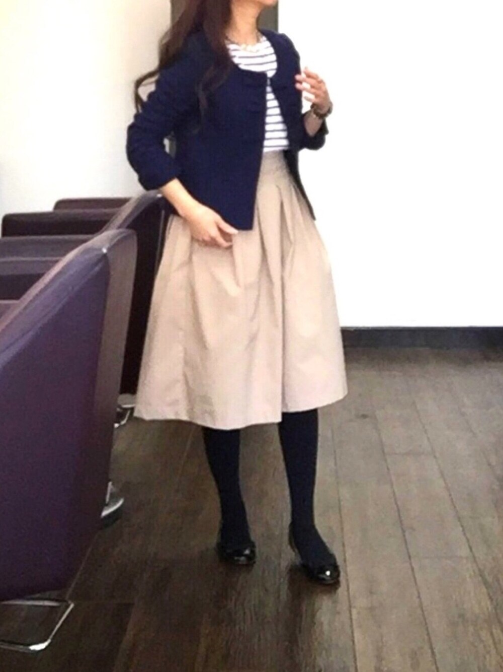 「仕事コーデ、プチプラ、プチプラコーデ、着回しコーデ」｜「ALTEN ALLのアイテム（ノーカラージャケット、ブルー系）」を使った、⍟⑅yasuko⋆*･✠さん（レディース・149cm）の冬コーディネートの1枚目の写真