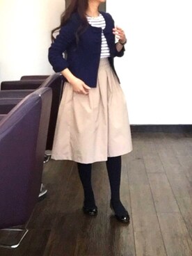 「仕事コーデ」｜「アイテム（ノーカラージャケット）」を使った、⍟⑅yasuko⋆*･✠さん（レディース・149cm）の冬コーディネート