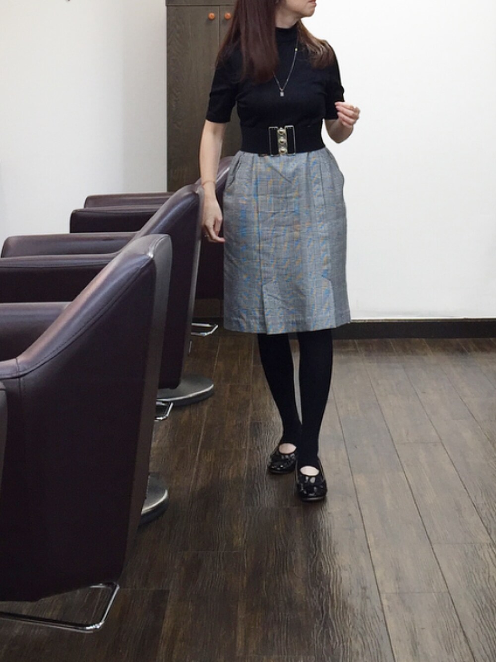 「仕事コーデ、シンプルコーデ、プチプラコーデ、着回しコーデ、ヴィンテージ」｜「VINTAGEのアイテム（スカート、その他）」を使った、⍟⑅yasuko⋆*･✠さん（レディース・149cm）の秋コーディネートの1枚目の写真