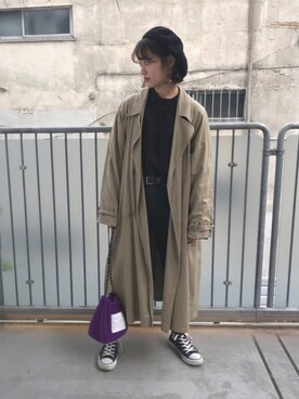 「GU（ジーユー）のアイテム（ニット/セーター、ブラック系）」を使った、ほのかさん（レディース・155cm）の秋コーディネート