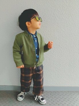 「kids」｜「アイテム（MA-1）」を使った、suuᙏ̤̫reyさん（キッズ・110cm）の冬コーディネート