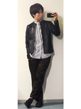 「秋のブラウンスタイル」｜「アイテム（スリッポン）」を使った、［Jiden］さん（メンズ・173cm）の秋コーディネート