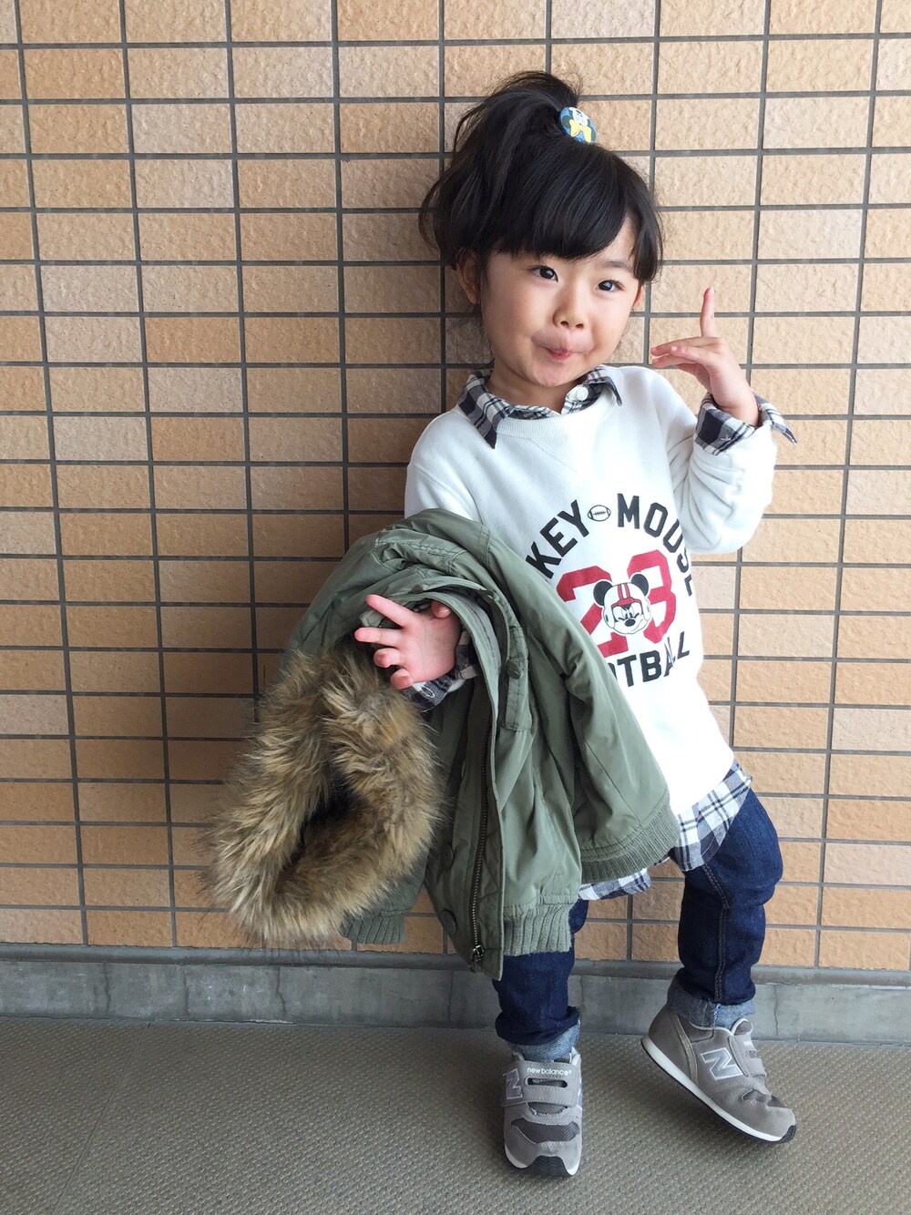 「キッズコーデ、キッズファッション、モッズコート、ボーイズライク、UNIQLO」｜「GAPのアイテム（モッズコート、グリーン系）」を使った、yuuuuwa!!!さん（キッズ・90cm）の冬コーディネートの1枚目の写真